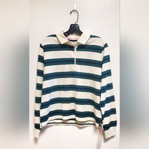NWT Vineyard Vines Women's Green and White Striped Collared Shirt